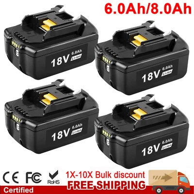 1-10x 8.0Ah 6.0Ah Battery for Makita 18V Battery BL1860 BL1830 BL1840 BL1850 LED