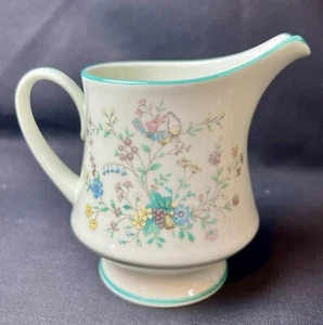 Noritake Paradise 8223 80 Cream Pitcher Creamer Aqua Band Birds Floral EUC - Picture 1 of 8