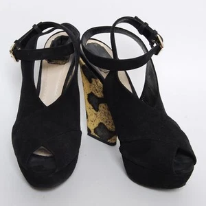 DIOR High Wedge Heels Sandals Black Suede Platform Pumps Peep Toe Size EU 40 - Picture 1 of 8