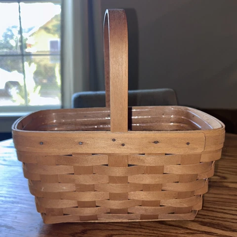 LONGABERGER Rectangle Basket with Handle Plastic Liner 1999 Cover