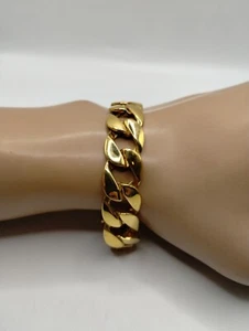 Vintage Designer Signed Monet Gold Tone Chunky Chain Link Bracelet - Picture 1 of 4