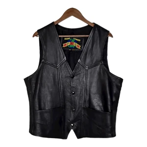 Vintage PLG Men's Size XL Black Leather Riding Motorcycle Biker Vest Jacket - Picture 1 of 16