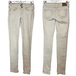 Y2K True Religion Womens Size 26 TRBJ Jeans Ivory Low Rise Skinny - Picture 1 of 9