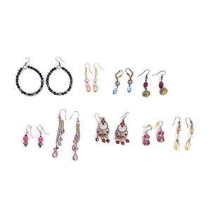 Lot of 9 Pairs Beaded Dangle Earrings Pierced Black Pink Purple Blue Red Yellow - Picture 1 of 20