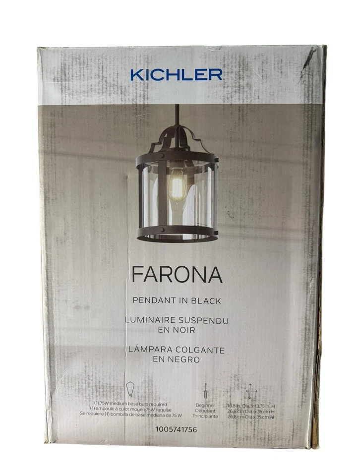 Kichler Farona 1-Light Pendant Light Black 10.5" 82358