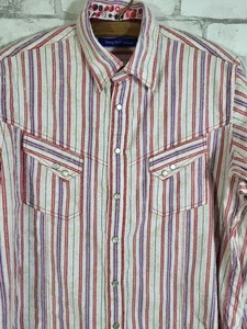 Georg Roth Los Angeles  Mens Flip Cuff Pearl Snap Western Shirt Size M   Striped - Picture 1 of 7