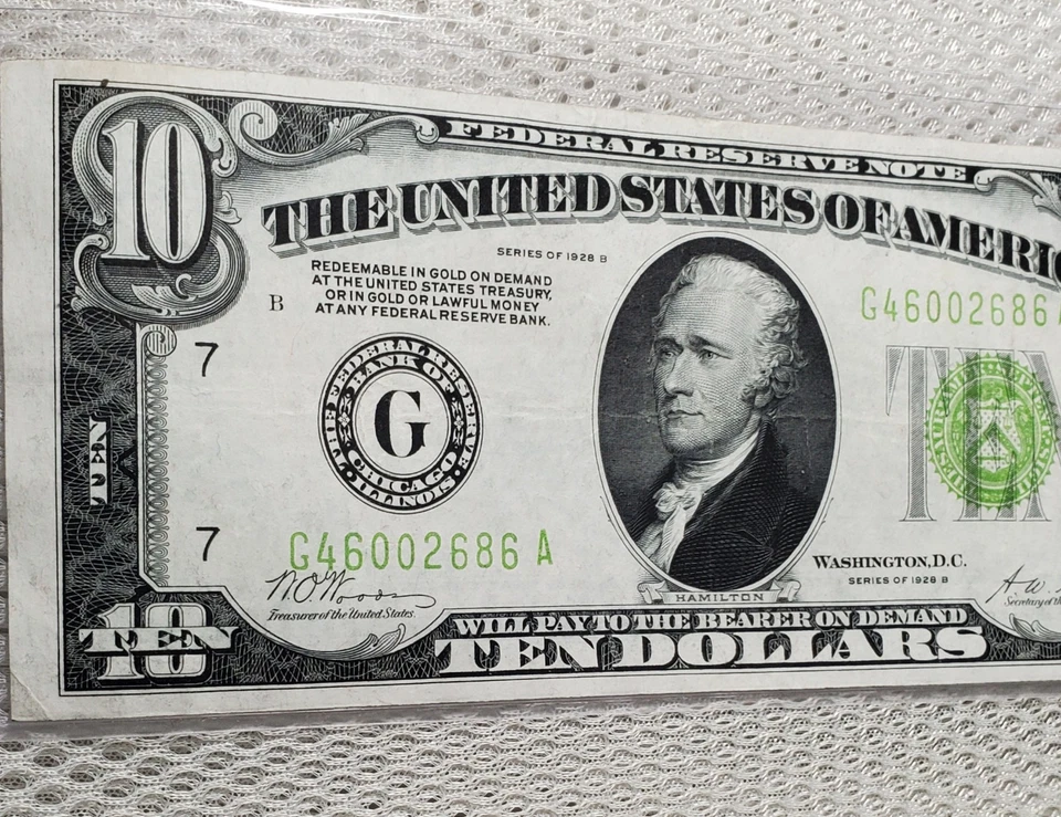 1928 B $10 Federal Reserve Note LGS LIME LIGHT GREEN SEAL Chicago, IL Nice Note - Image 1 of 4