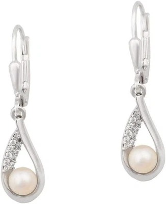 925 Silber Ohrhänger Brisur Ohrringe Tropfen mit Perle SWZP 4,5-5mm und Zirkonia - Bild 1 von 4