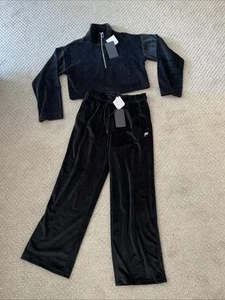 Felpa ritagliata a costine peluche Fabletics pantaloni gamba larga set abbinato taglia M nero - Foto 1 di 4