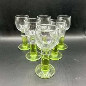 Bormioli Rocco Limoncino Liquor Cordial Shot Glasses Green Stem Italy Set of 6 - Picture 1 of 4