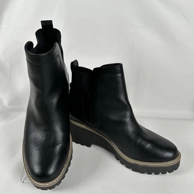 DV Dolce Vita Black Faux Leather Wedge Ankle Boots Size 8.5 | Lug Sole Platform - Image 1 of 4