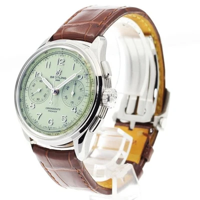 BREITLING PREMIER B09 AB0930 40mm SS Leather Pistachio Green Chronograph #C086 - image 1 of 4