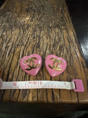 Lot Of 2 Chanel Metal Pink And Gold Heart Stamped Buttons - Image 1 of 2