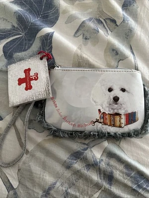 NWT FuzzyNation Bichon Puppy Dog 6x4" Wristlet Change Purse Gray Fur Lined Zip - Image 1 of 4