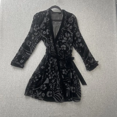VTG Monsoon dressing gown small black silk chiffon velvet devore burn out robe - Image 1 of 4
