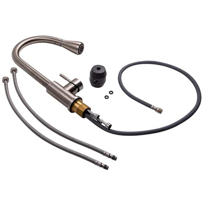 Pull Down Kitchen Sink Mixer Tap Brushed Nickel Single Lever 360° Swivel Spout - Image 1 of 4