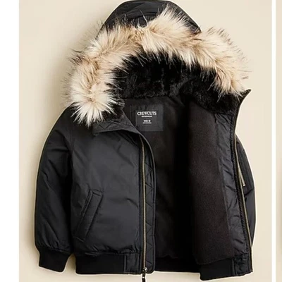 J. Crew Crewcuts Black Short Fur Trimmed Parka Boys Size XL NWT Winter School - Image 1 of 4