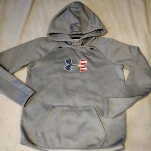 Under Amour Sweater Womans Medium Gray Pullover Hoodie With Flag Color Logo - Picture 1 of 12