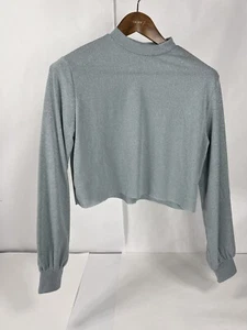BEACH RIOT Womens Top Pullover Sparkle Silver Crop Small Swim Mock Neck - Picture 1 of 7