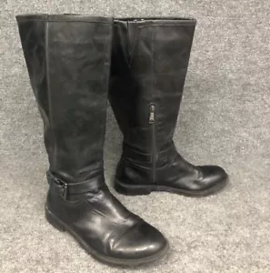 Hilfiger Womens 8.5M Black Leather Harness Side Zipper Riding Boots In EUC - Picture 1 of 8