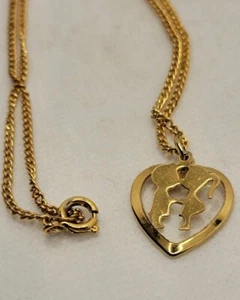 Vintage 80er Jahre Gold Herz Halskette Küssen Paar 16 Zoll Valentinstag Liebe Schmuck - Bild 1 von 4