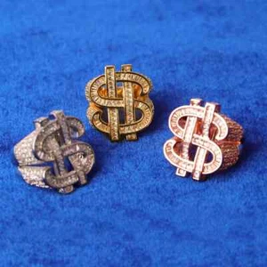 24K Gold Plated Dollar Sign Ring Baguette CZ Copper Hip Hop Rapper Jewelry - Picture 1 of 10