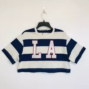T-shirt ZARA a righe LA Crop taglia S - Foto 1 di 5