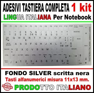 Adesivi per Tastiera Italiana Completa tasti Stickers Pc Notebook Silver Argento - Foto 1 di 4