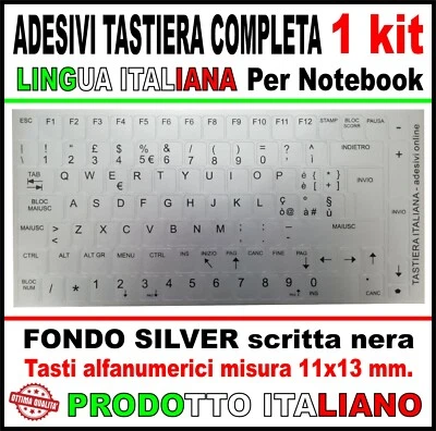 Adesivi per Tastiera Italiana Completa tasti Stickers Pc Notebook Silver Argento - Immagine 1 di 4