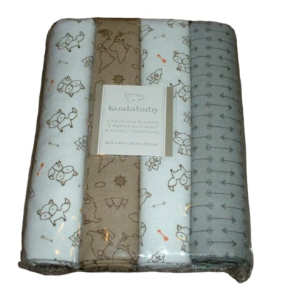 Juego de 4 mantas de recepción Koala Baby Boys Fox franela marrón blanco flecha nuevo con etiquetas difícil de encontrar Foto 1 de 3