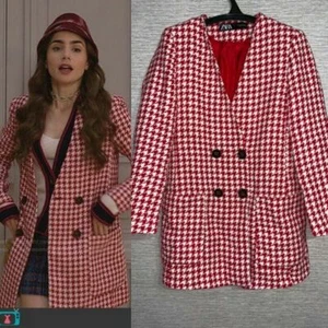 ZARA WOMAN ROT WEISS HAHNENTRITT GEHROCK EMILY IN PARIS 7907/605 MITTEL M - Bild 1 von 34