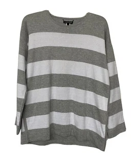 Eileen Fisher Gray White Striped Organic Cotton Sweater Sz XS - Picture 1 of 5