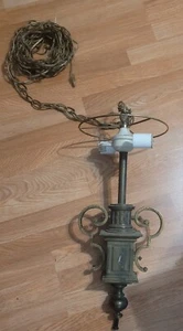 Vintage Colonial Hanging Brass Lamp Chandelier - Picture 1 of 7