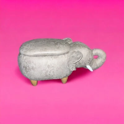 Gray Microfiber Elephant Foot Stool w/ Hinged Lid Storage Space and Wooden Legs - Image 1 of 4
