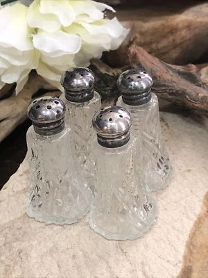 PAT APPL'D FOR Coctelera de sal y pimienta de vidrio prensado con tapa de plata de ley juego de 4 piezas Foto 1 de 4