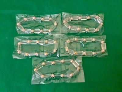 Lote de 5 pulseras elásticas de plástico dulce rosa natural y perlas elásticas de 7 pulgadas Foto 1 de 3