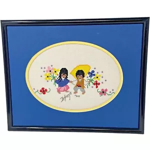 DeGrazia Nadelspitze einheimisches Junge Mädchen Blumen sammeln gerahmt matt verarbeitet - Bild 1 von 13
