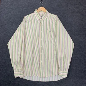 Lacoste Mens Shirt Size 47 Yelow Striped Long Sleeve Button Down Cotton Casual - Picture 1 of 15