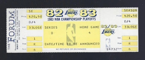 VINTAGE 1983 NBA FINALS 76ERS @ LOS ANGELES LAKERS FULL TICKET - Game D4 Cover