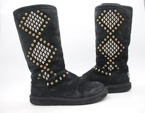 UGG Avondale 3330 Black Suede Round Toe Studded Flat Snow Boots Women's Size 7 - Picture 1 of 11