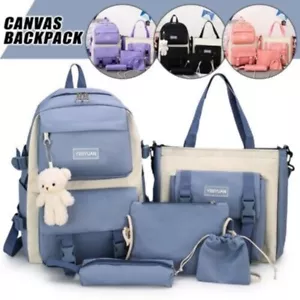 Set 5 pz borse scuola ragazze donna ragazze zaino studente borsa a libro borsa da viaggio - Foto 1 di 41