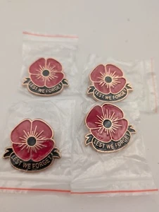 Lest We Forget Pin Brooch Remembrance Red Poppy Enamel Lost To War Honor 4 Pack - Picture 1 of 3