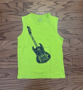 Boys Size 7X Lime Green Sleeveless Osh Kosh Shirt With Guitar - Picture 1 of 3