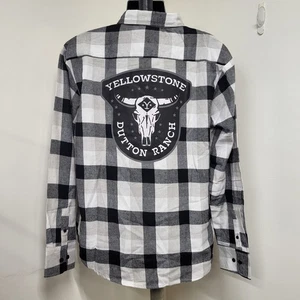 Yellowstone Flannel Shirt Men's Size Medium White Black Long Sleeve Dutton Ranch - Picture 1 of 13