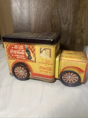 Vtg 1995 Coca Cola Delivery Yellow Truck Shaped  Collector Tin Storage Box - Image 1 of 4