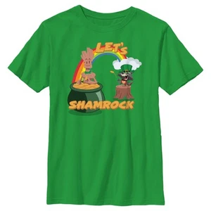 Boy's Marvel Cartoon Rocket and Groot Let's Shamrock T-Shirt - Picture 1 of 6