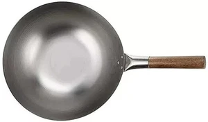 Wok cinese acciaio al carbonio base piatta/rotonda mescolare frittura ristorazione orientale 11''/12/13'' - Foto 1 di 6