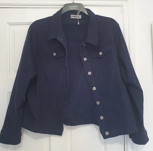 Alexara Size 16 (L) Navy Blue Denim Long Sleeve Collared Denim Jean Jacket ! - Picture 1 of 4