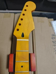 Stainless 22Fret Strat Guitar Neck Yellow Canada Maple Nitro for ST Guitar Lover - Picture 1 of 8