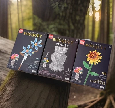 Block Tech Bouquet Vase, Crystal Orchid & Crystal Sunflower Building Blocks NIB! - Image 1 of 4